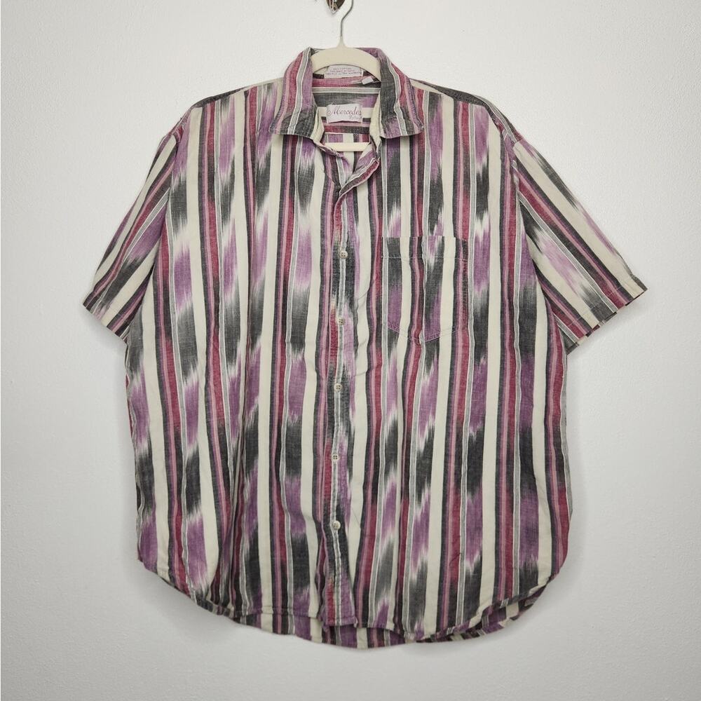 Vintage 70s 90s Mercedes Enro Western Rockabilly Rat Pack Button Shirt Aztec